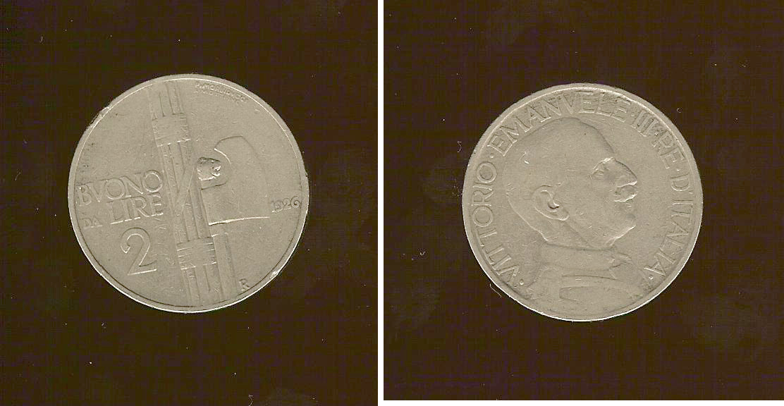 Italy 2 lira 1926 VF+